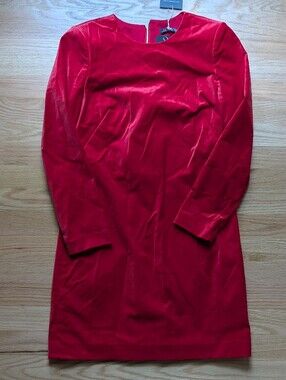 J. Crew Red Velvet Long Sleeve Sheath Dress